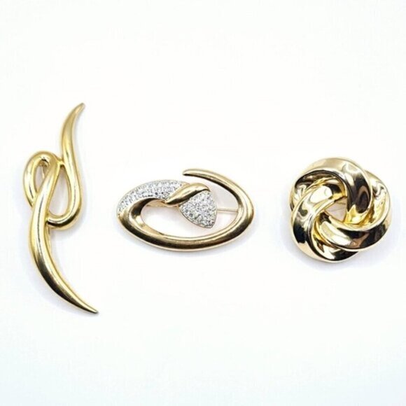 Set of 3 Vintage Gold Tone Mid Century Brooches - Picture 2 of 7